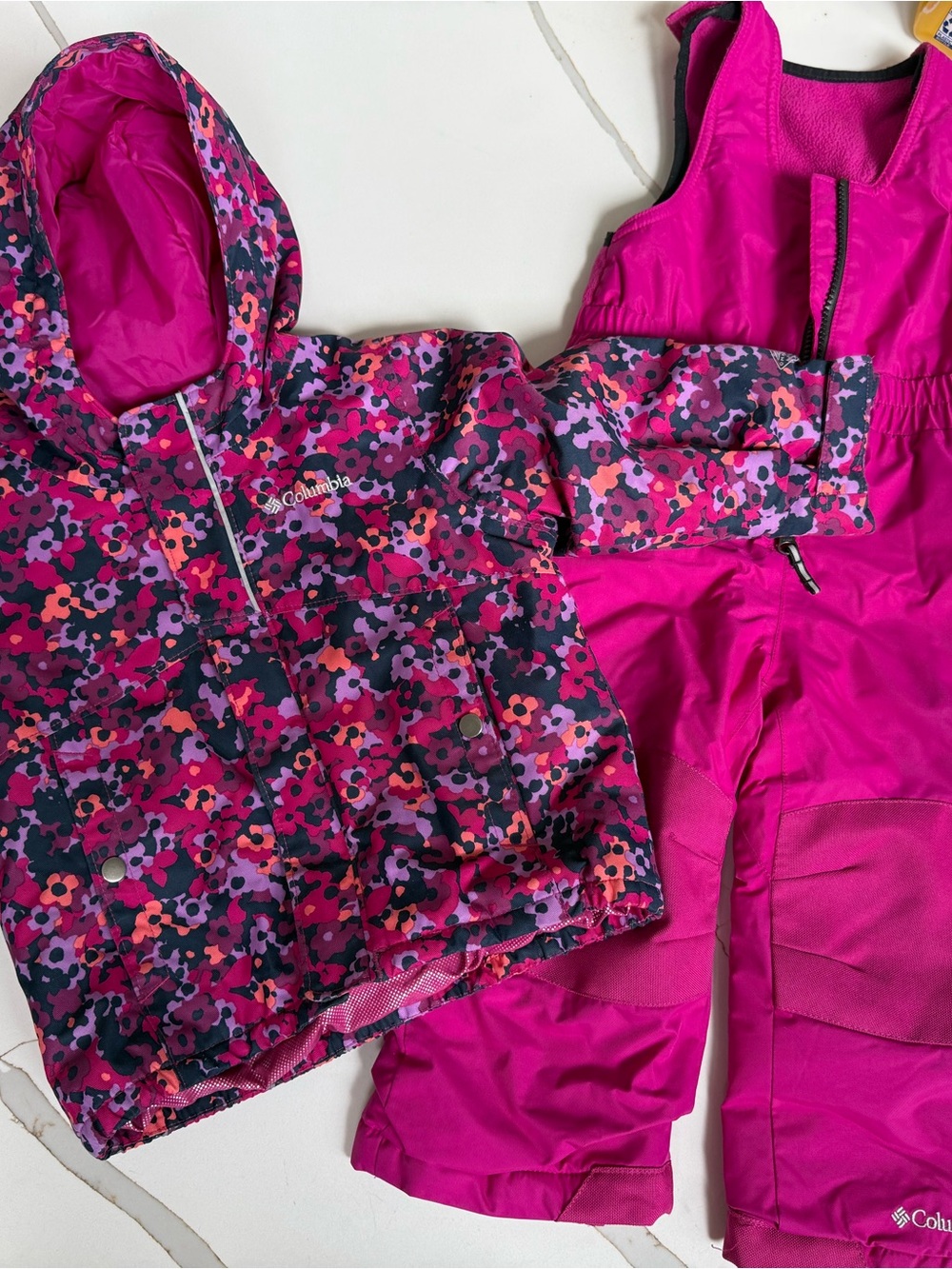 Columbia Girls' Hot Pink Floral Ski Jacket and Bib Set